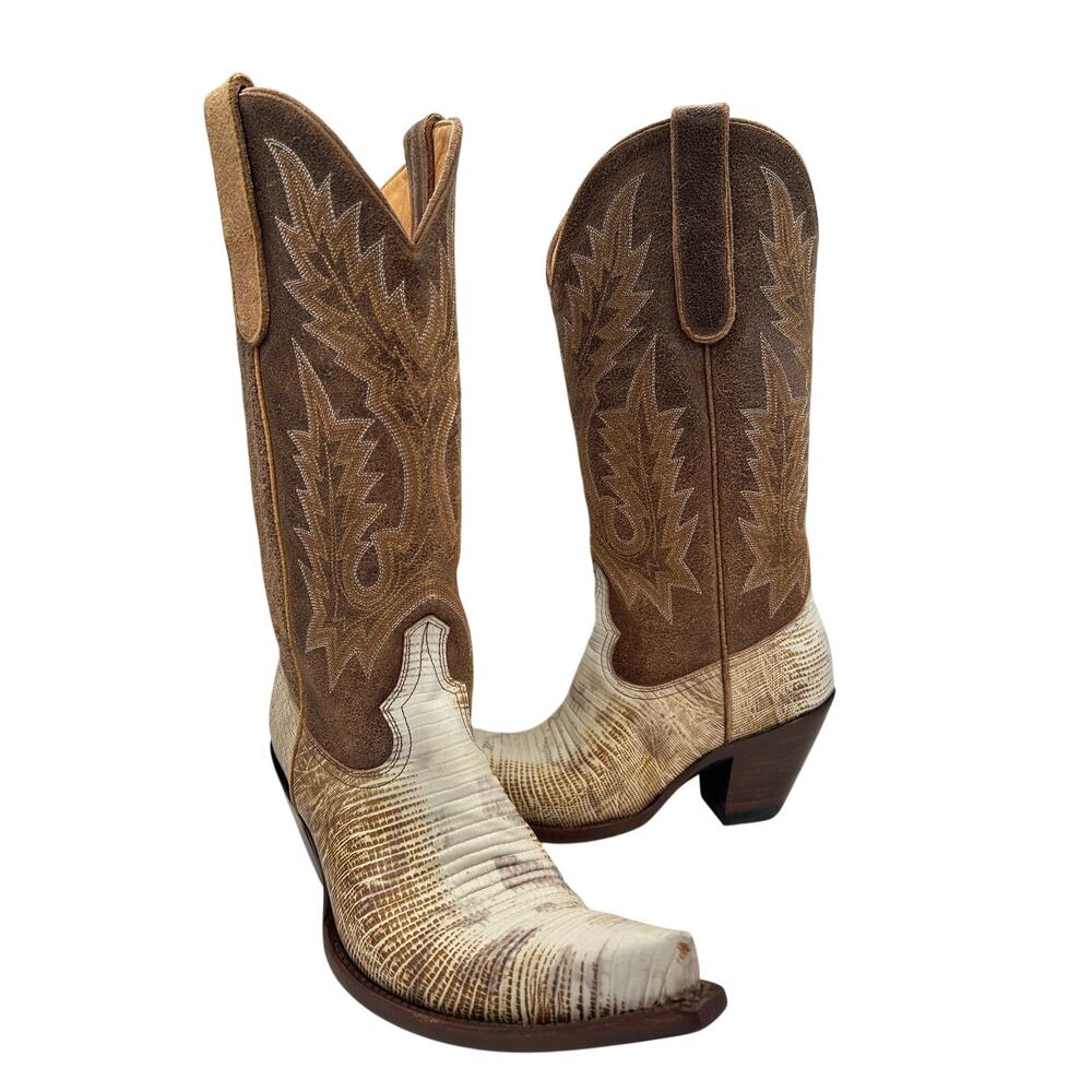 RARE OLD GRINGO Tall Brown & Tan Exotic Leather Western Boot Women’s SZ 7.5 Snip